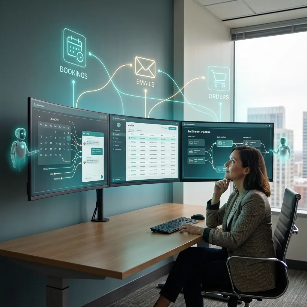 AI agents automating small business workflows in a modern U.S. office – Quick Comet 2025